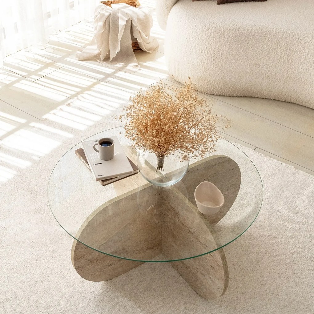 Mesa de Centro Bubble – Travertino – Diâmetro 75 cm, Altura 35 cm