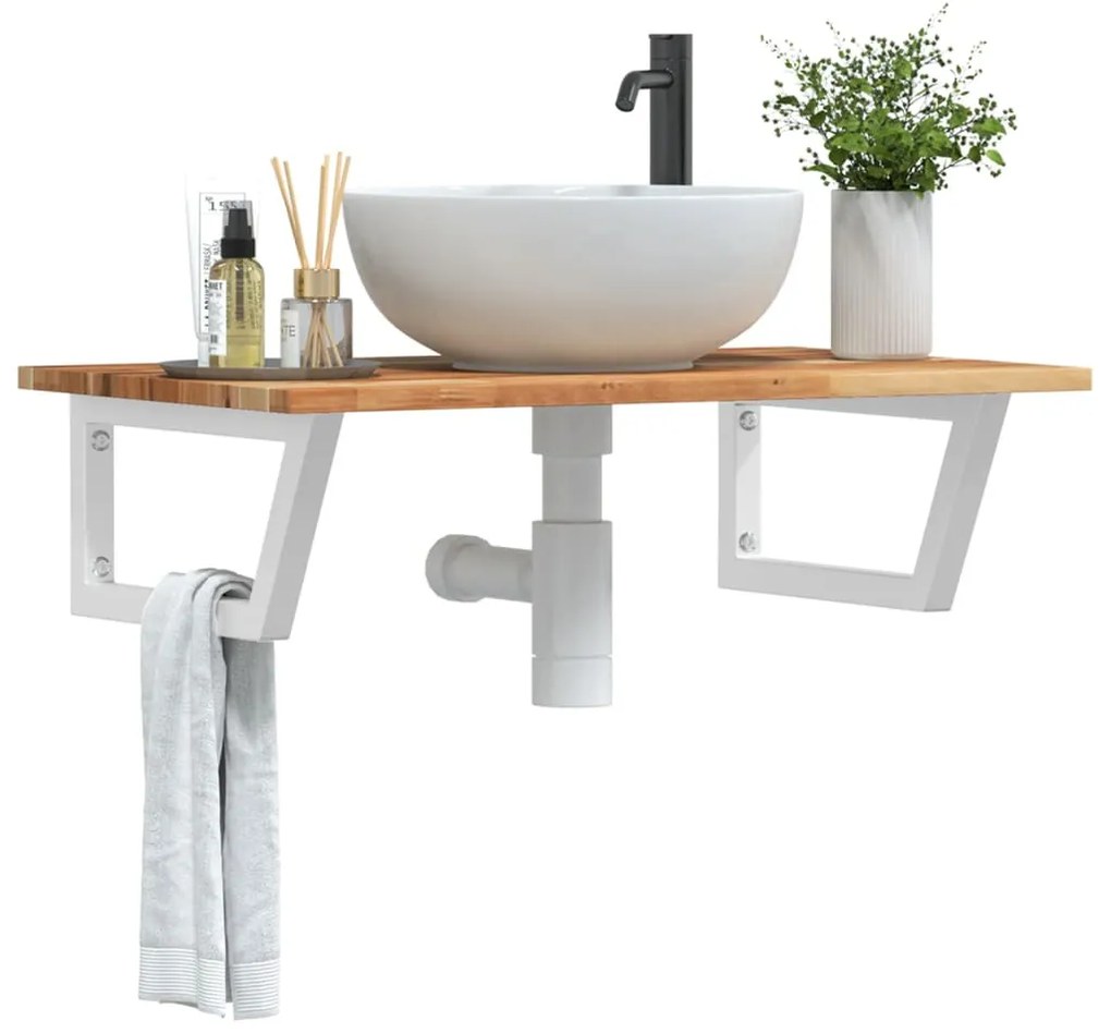 vidaXL Prateleira de parede p/ lavatório aço/madeira de acácia maciça