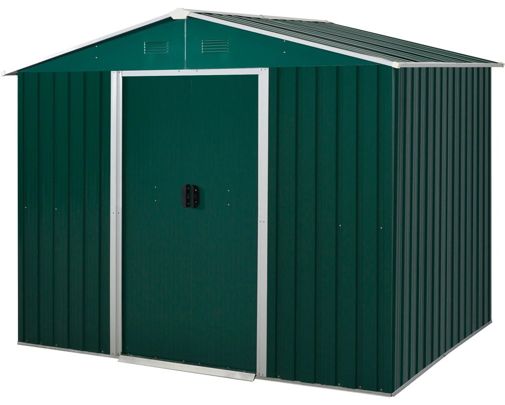 Abrigo de Jardim de 4,1 m² 236x174x190 cm para Armazenamento de Ferramentas com Portas e 4 Janelas de Ventilação Verde