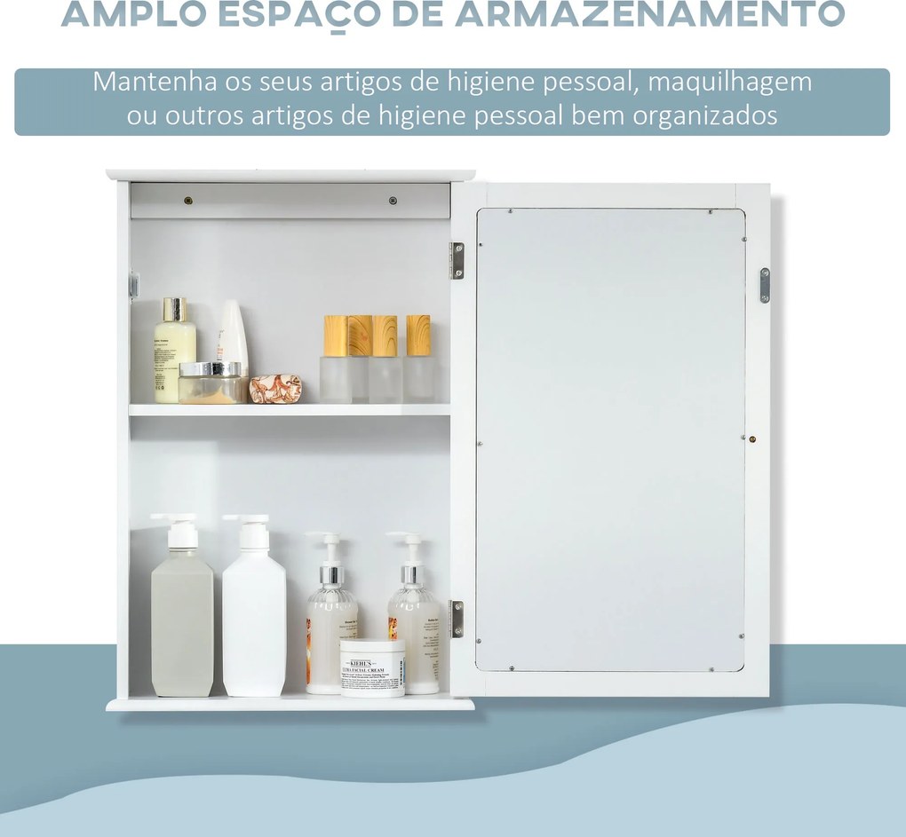 Armário de Casa de Banho com Espelho Armário com Espelho para Casa de Banho com 1 Prateleira Estilo Moderno 41x14x60 cm Branco