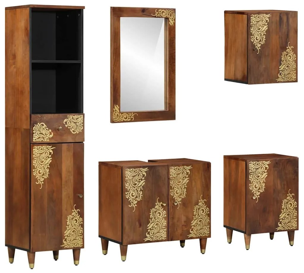 vidaXL Conjunto de Armários para Banheiro com gaveta 5 pcs Marrom mel