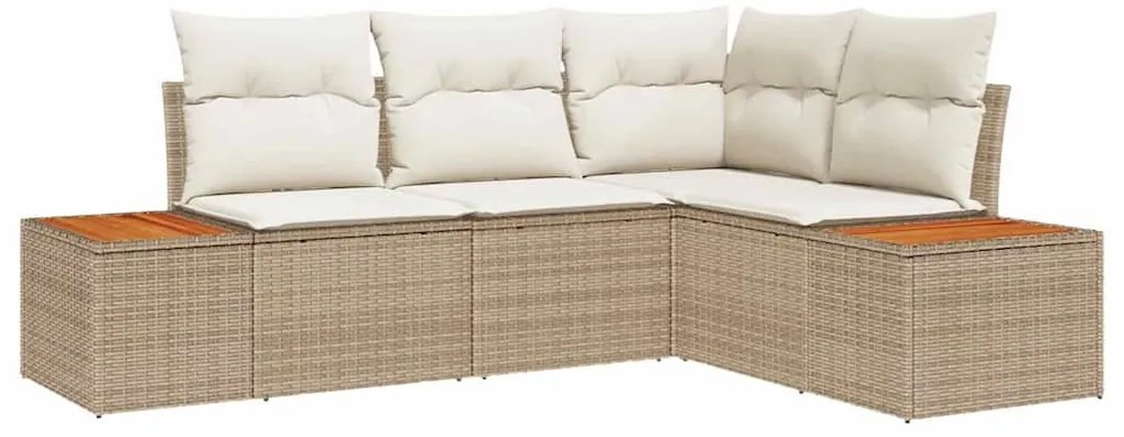 Conjunto de Sofá de Jardim de 4 Peças com Almofadas Bege Polirattan Ac