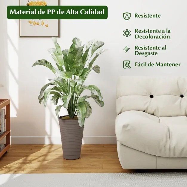Conjunto de 2 vasos decorativos de 45 cm com cubo interior em plástico, orifícios de drenagem e 2 alças práticas com textura em espiral para jardim Ca