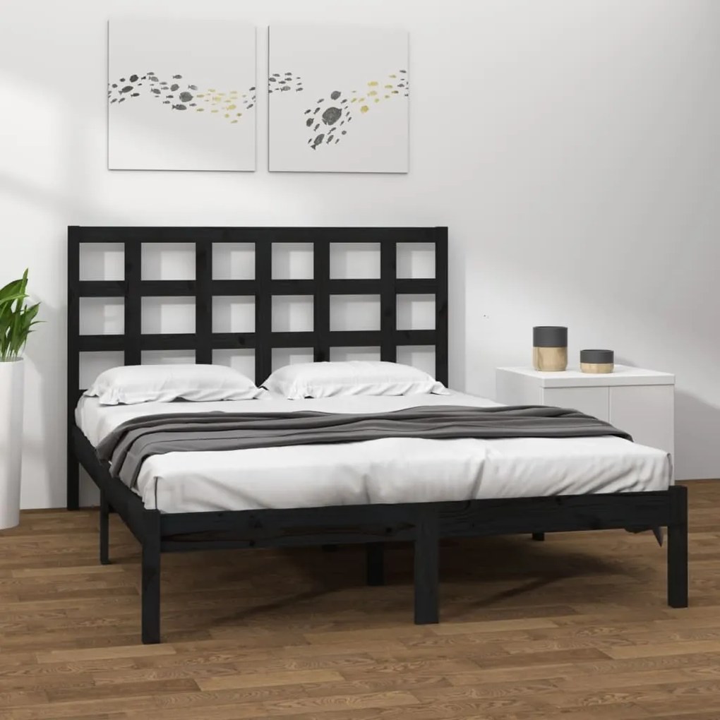3105494 vidaXL Estrutura de cama 200x200 cm madeira maciça preto