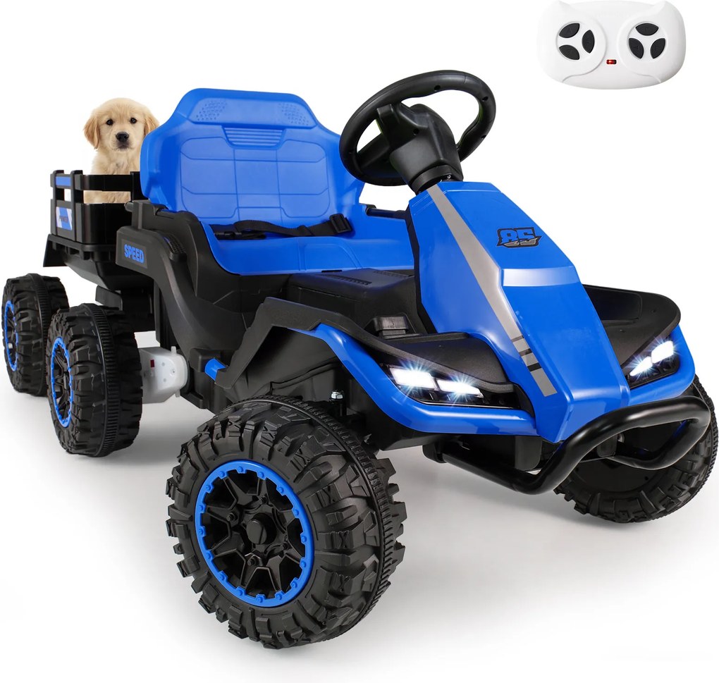 Trator Elétrico Infantil para crianças 3 a 6 anos, 152 x 68 x 60 cm, Reboque Removível, Azul