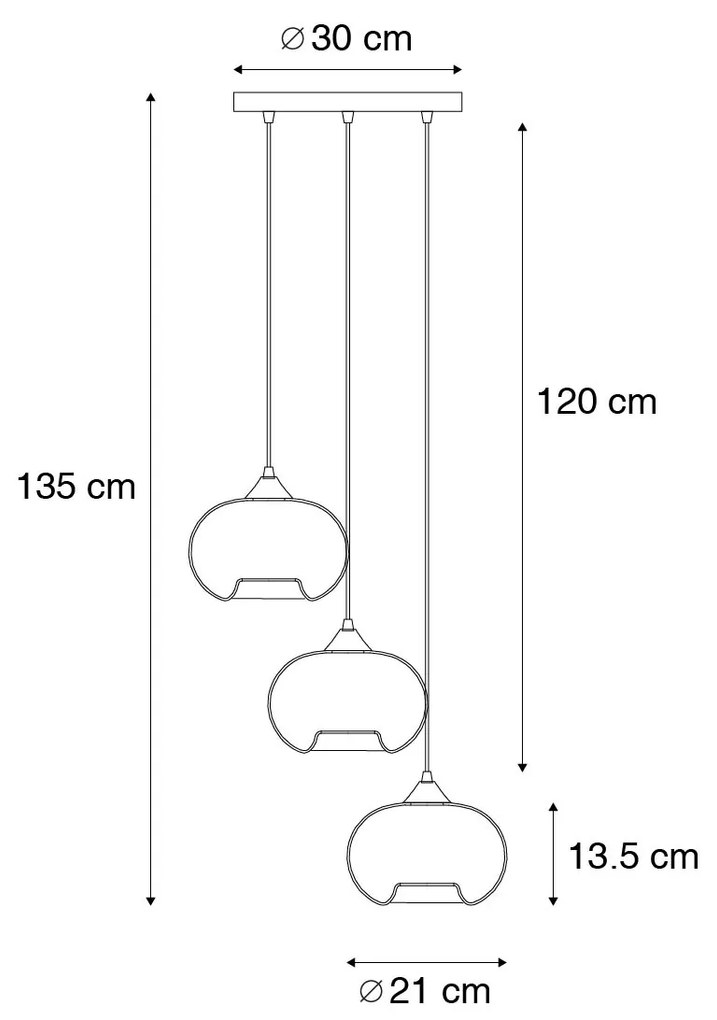 Candeeiro suspenso Art Déco preto 3 luzes vidro fumê - BUSA Art Deco