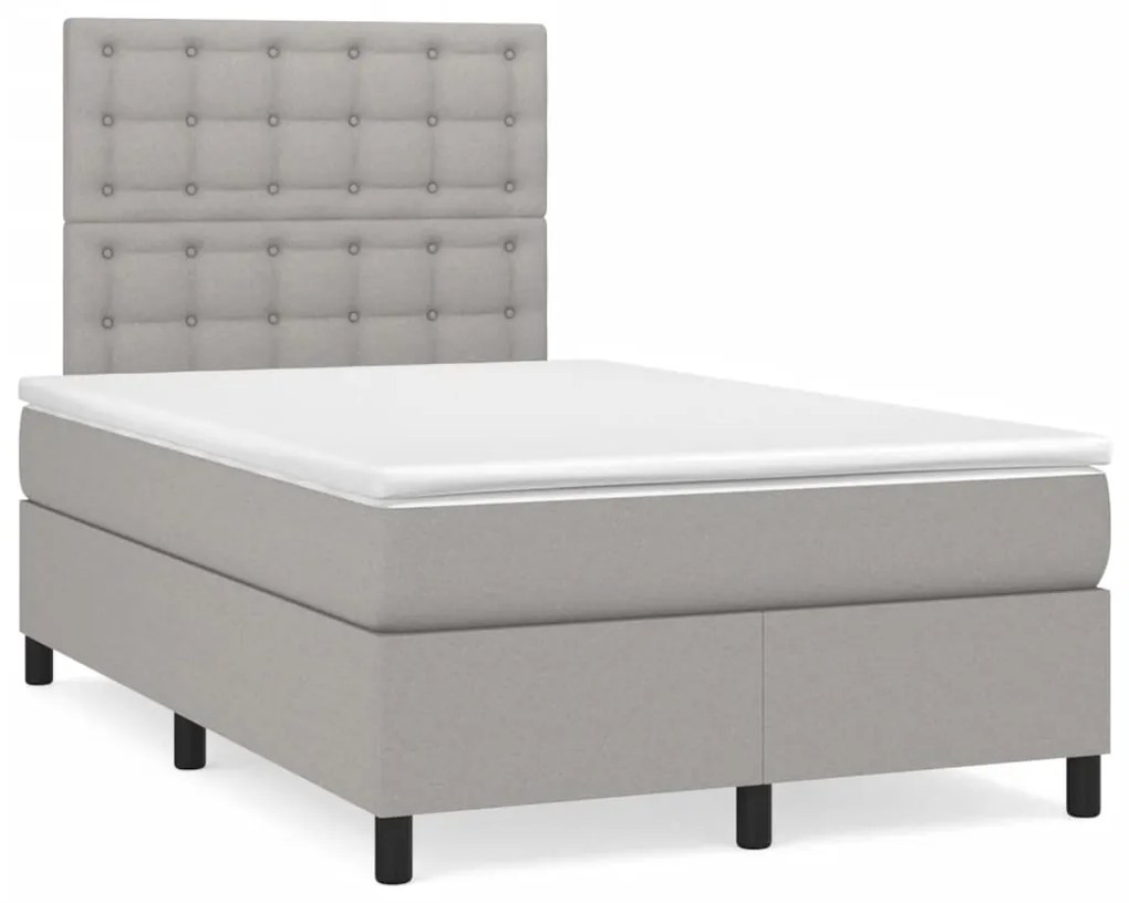 Cama box spring c/ colchão e LED 120x190 cm tecido cinza-claro