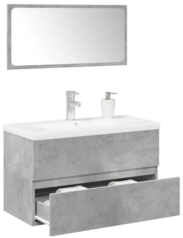 vidaXL 3 pcs conj. móveis casa banho derivados madeira cinza cimento