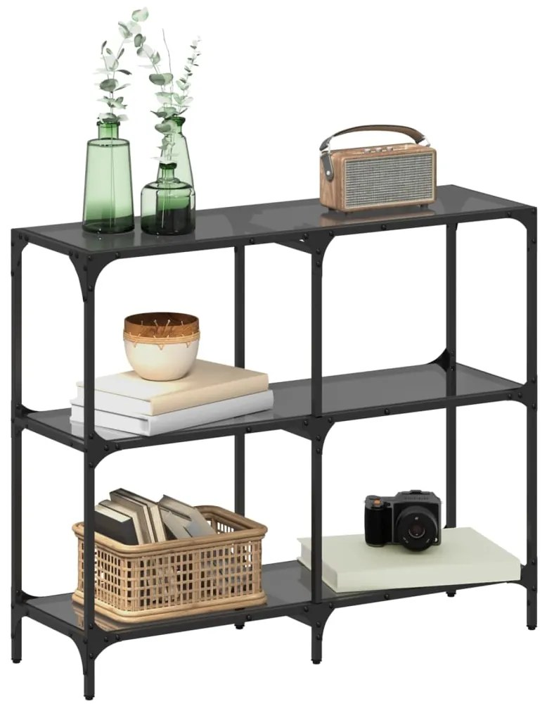 Mesa consola com tampo em vidro preto 98x30x81 cm aço