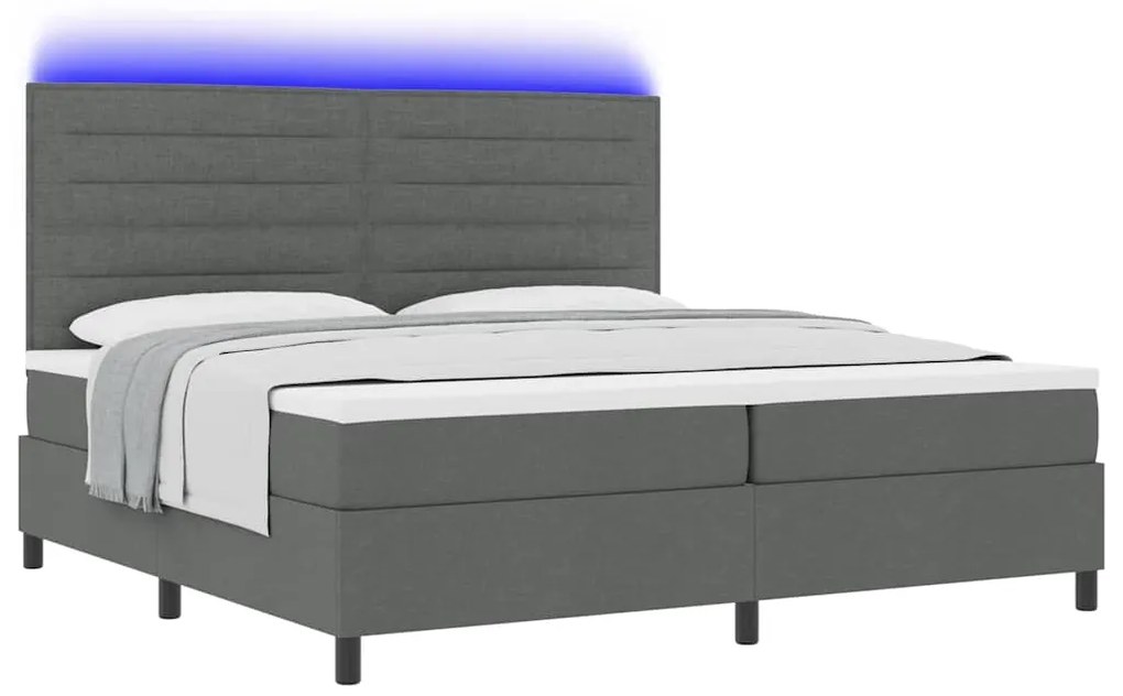 Cama Box com Colchão e LED na Cor Cinza Escuro, 200x200 cm Tecido