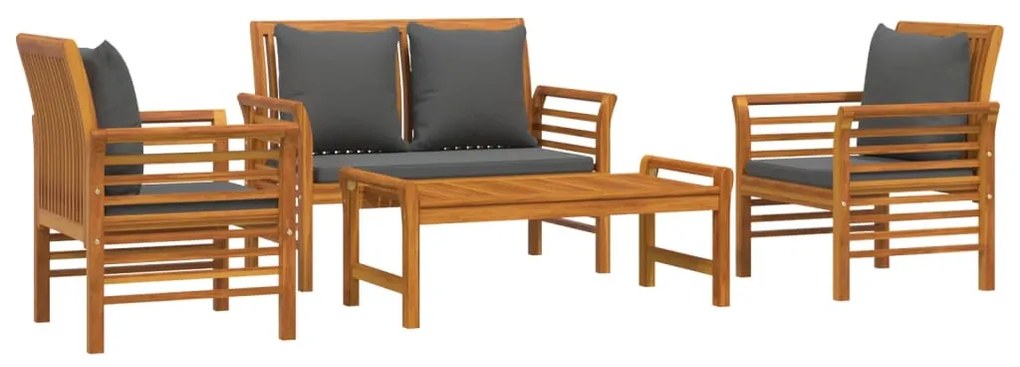 4 pcs conjunto lounge de jardim com almofadões acácia maciça
