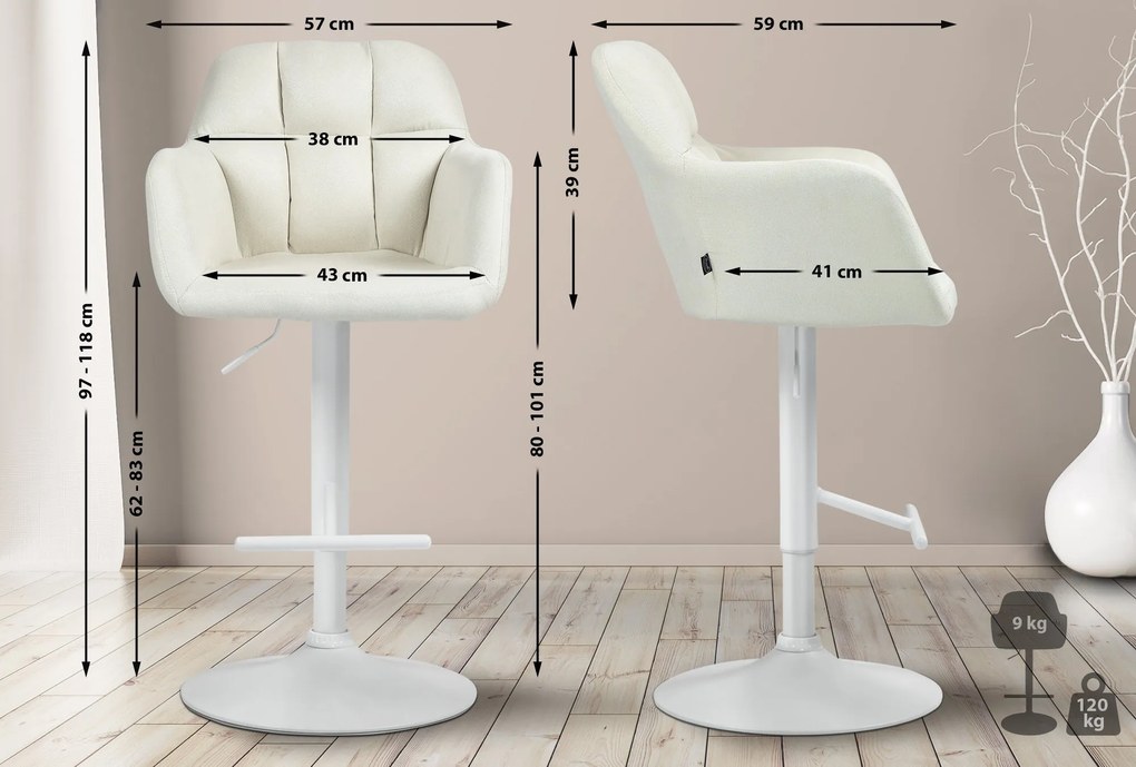 Banco de bar Natoma em tecido com estrutura branca 97-118 x 57 x 59 cm Creme