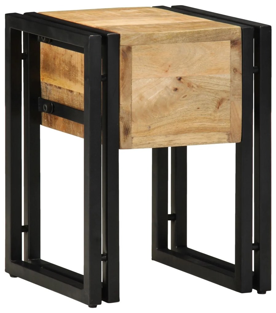 Mesa de Apoio vidaXL com Gaveta Preta 30x30x40 cm Madeira de Mangueira
