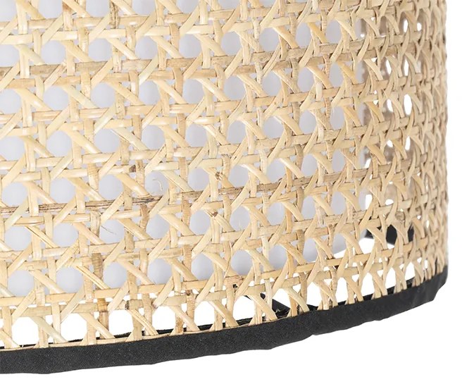 Candeeiro de pé rústico preto com abajur em vime - Kata