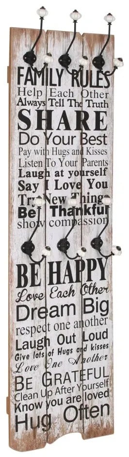 245854 vidaXL Bengaleiro de parede com 6 ganchos 120x40 cm FAMILY RULES