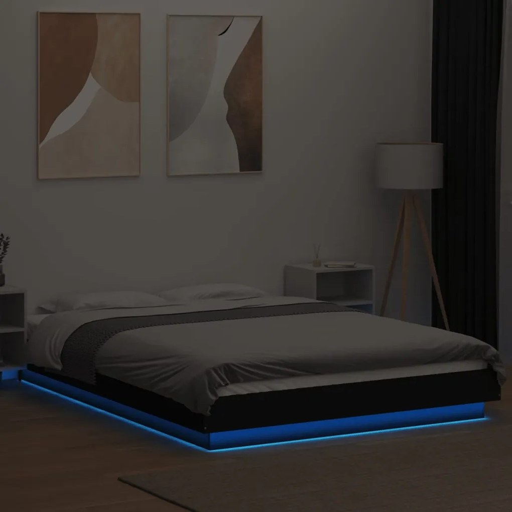 Estrutura cama c/ luzes LED 120x190 cm derivados madeira preto
