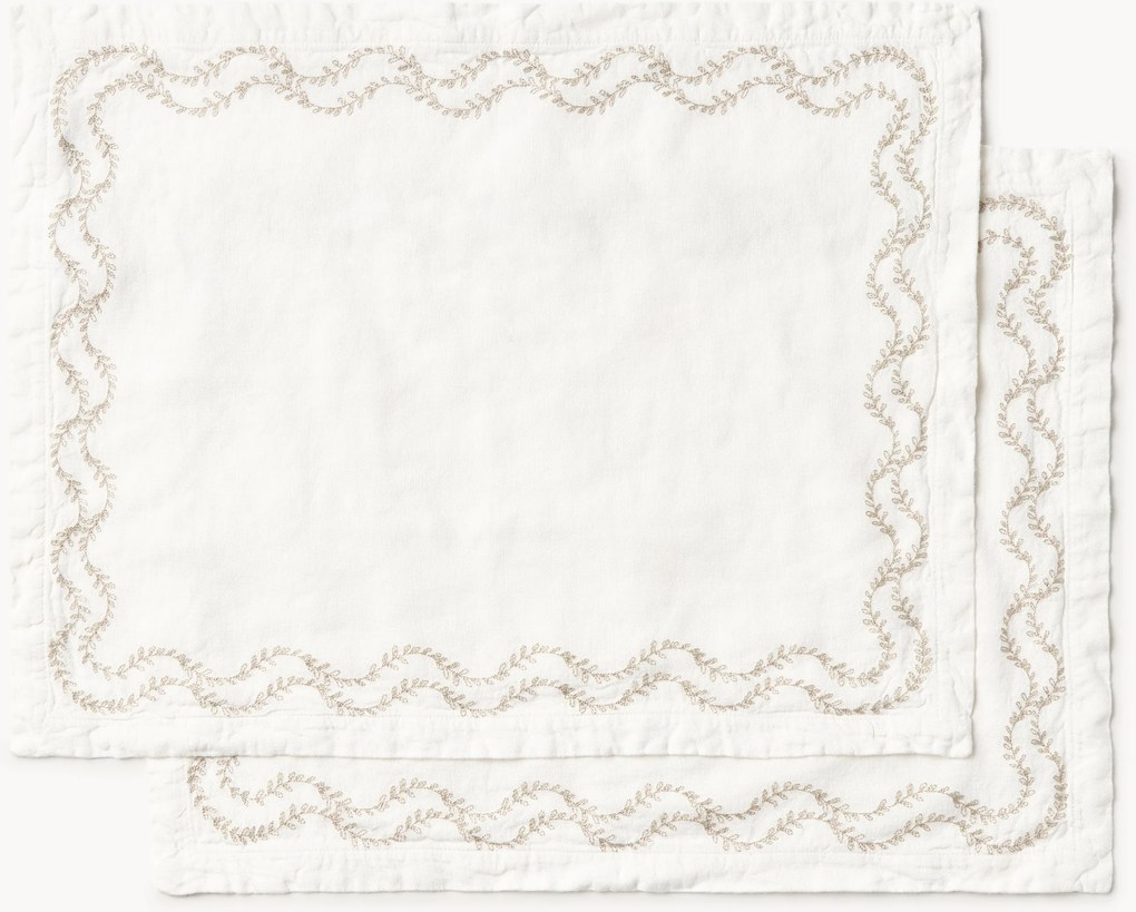Individuais em linho lavado com bordado artesanais Ivy, conjunto de 2