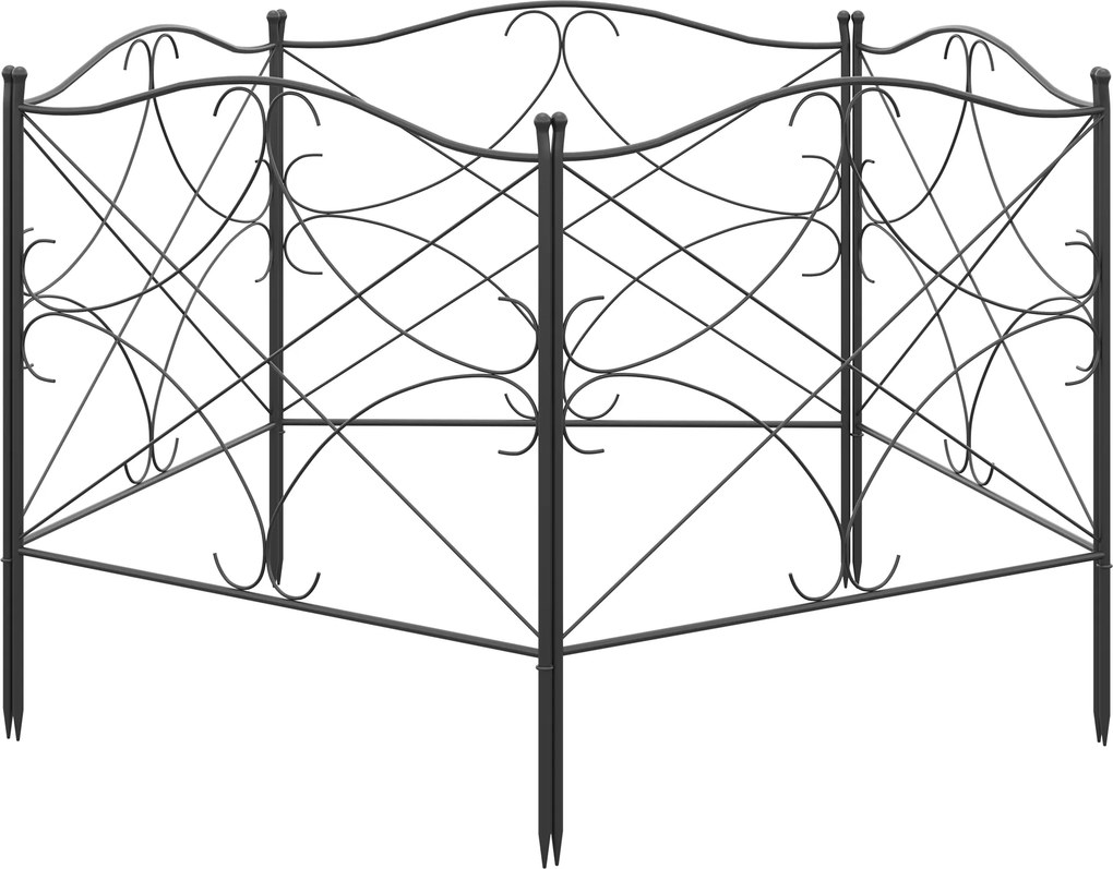 Conjunto de 5 cercas decorativas de jardim em metal com ornamentos, 305 x 62 cm, preto