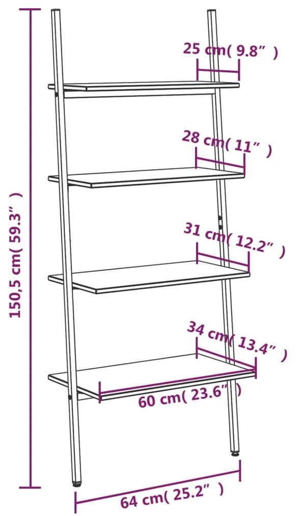 Unidade 4 prateleiras inclinada 64x34x150,5 cm preto