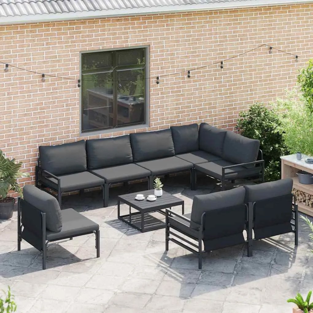 Conjunto de Sofá de Jardim 8 pcs Cinzento-escuro Aço