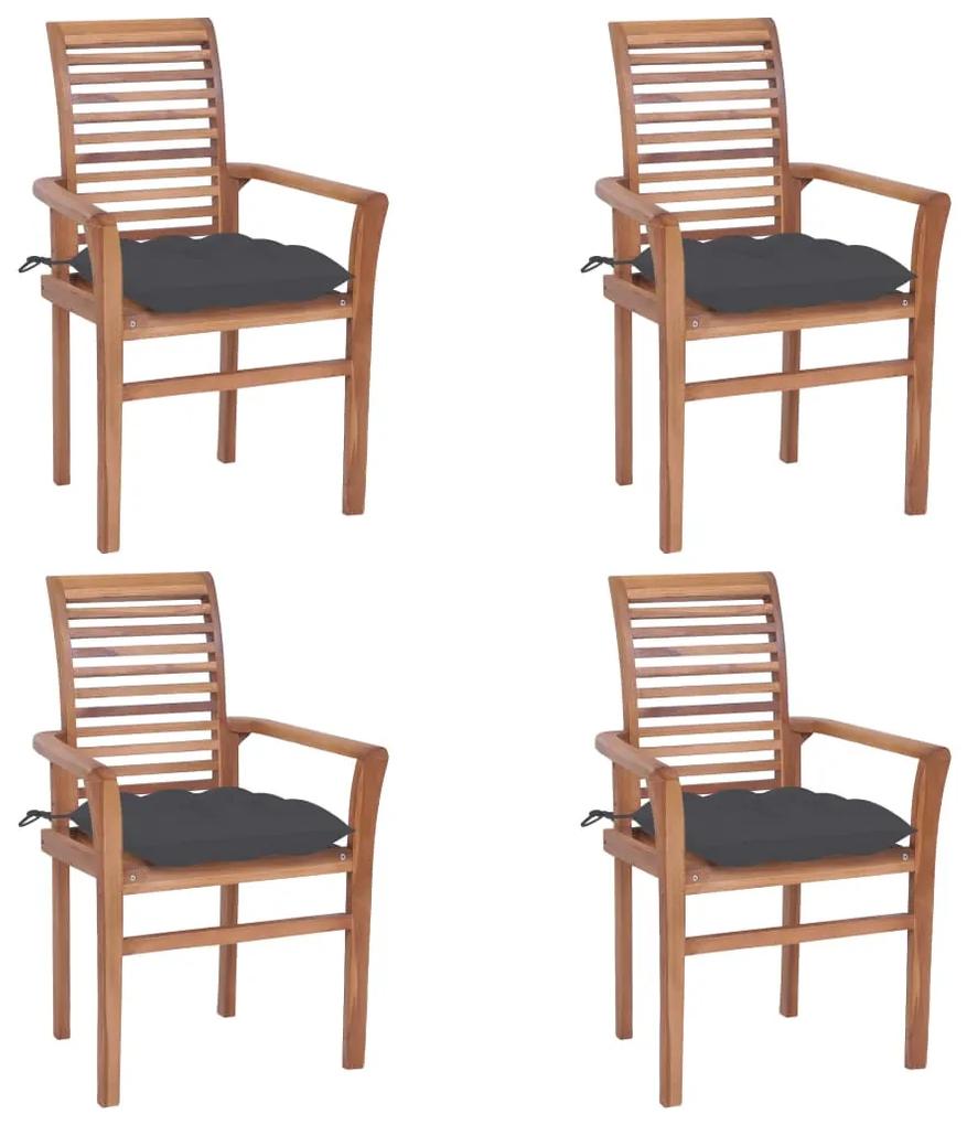 Cadeiras de jantar 4 pcs c/ almofadões antracite teca