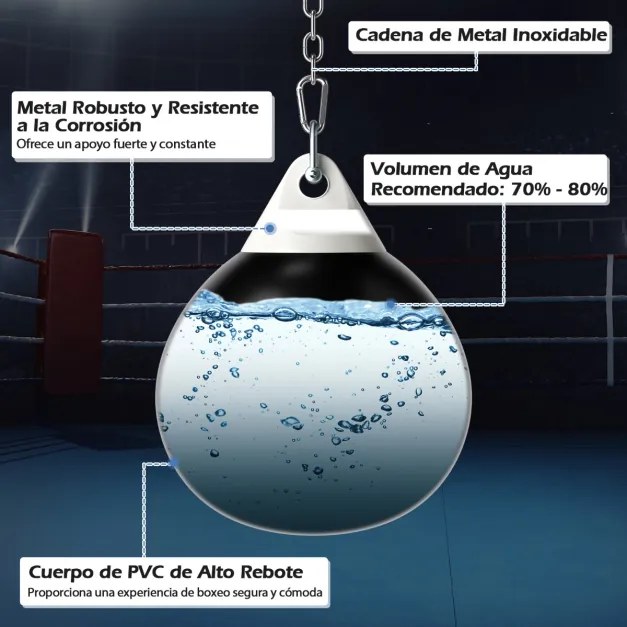 Saco de boxe com água 45cm 50kg Saco de pancadas pesado com corrente de metal ajustável para treino para adultos e crianças preto