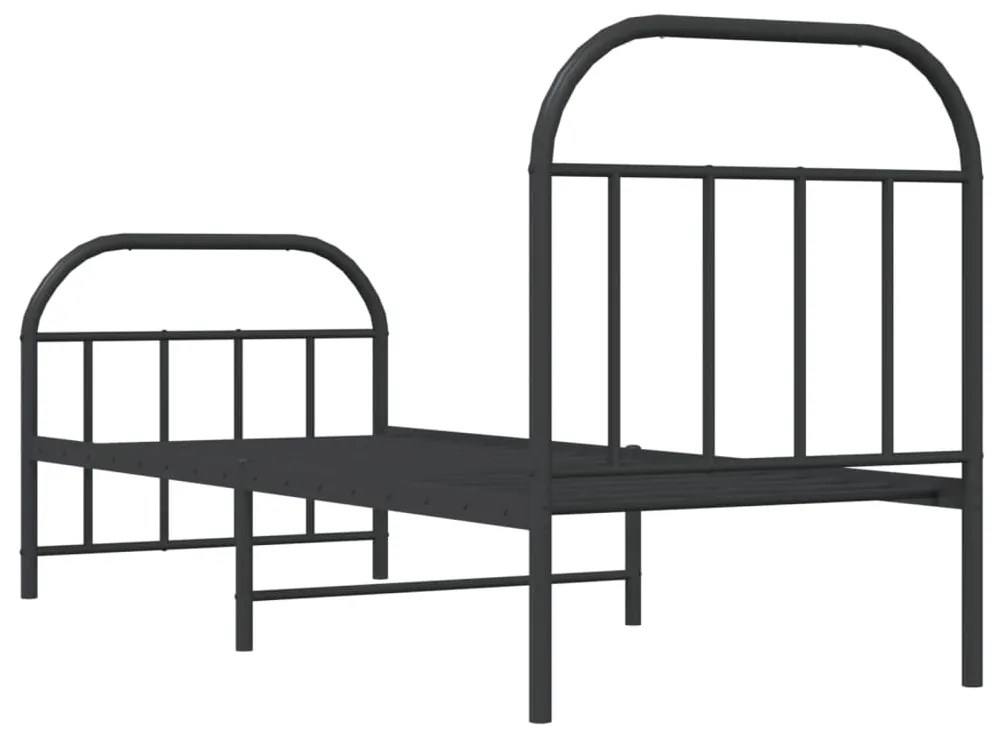 Estrutura de cama com cabeceira e pés 75x190 cm metal preto