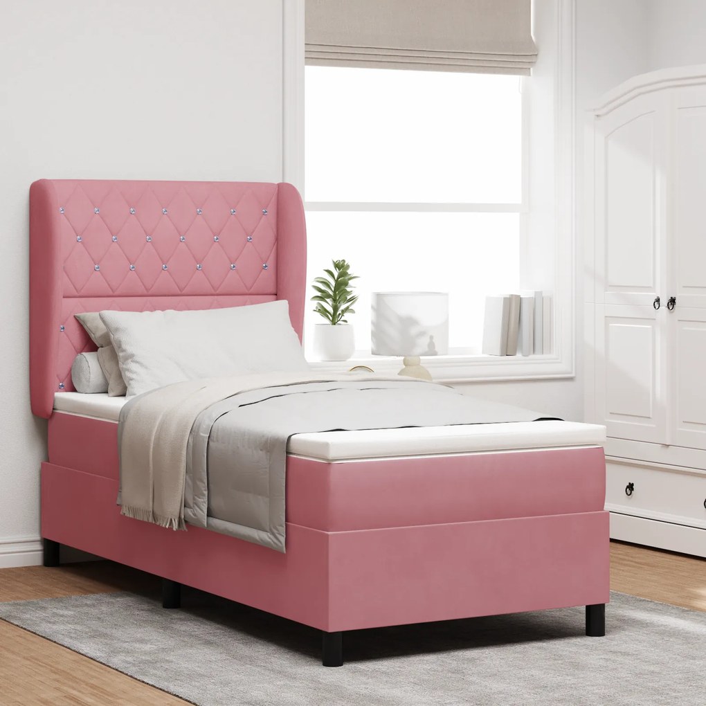 Cama Box Spring vidaXL com Colchão Rosa 90x200 cm Veludo