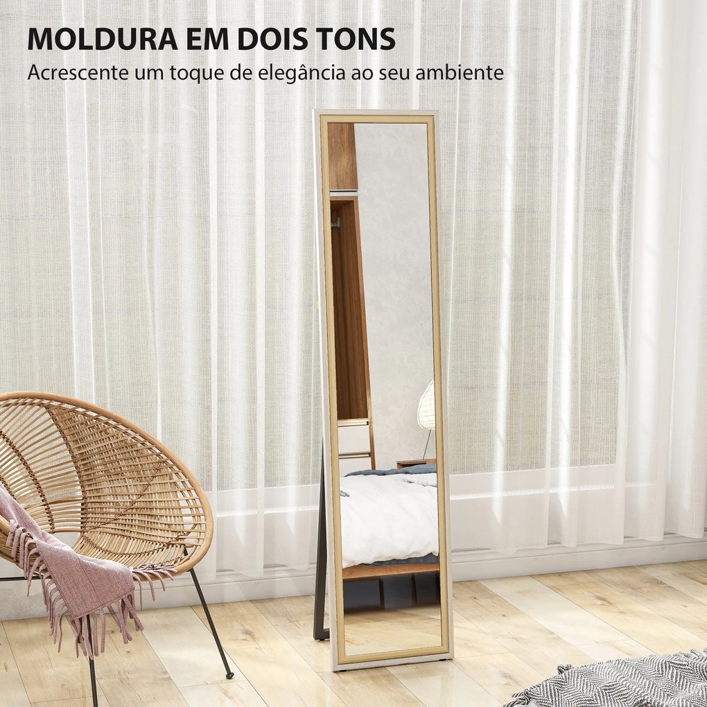 Espelho de Pé 157x37 cm Espelho Corpo Inteiro Grande com Moldura Bicolor para Utilizar Inclinado ou Suspenso Madeira