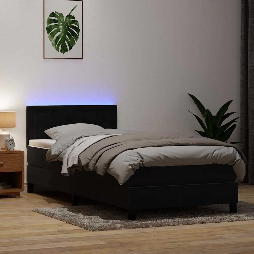 vidaXL Cama box spring c/ colchão e LED 80x220 cm veludo preto