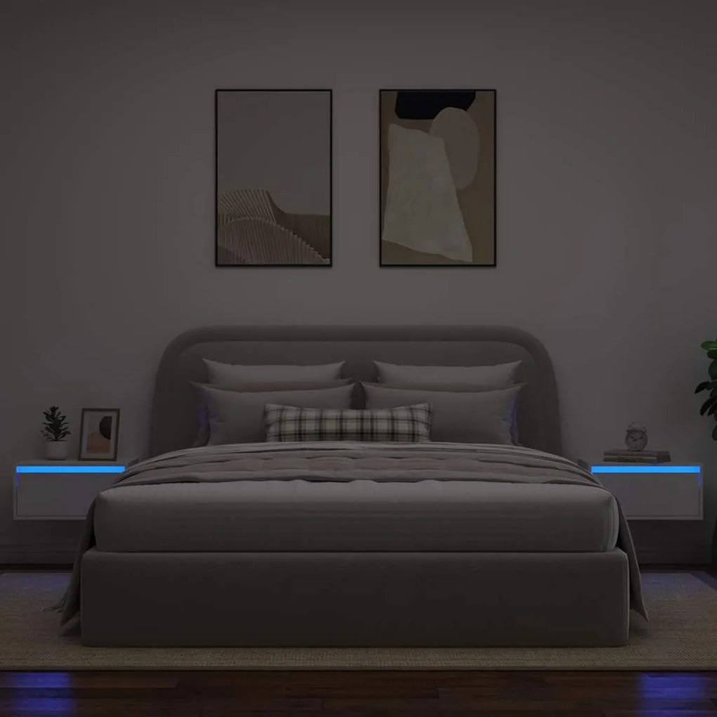Mesas de cabeceira de parede com luzes LED 2 pcs branco