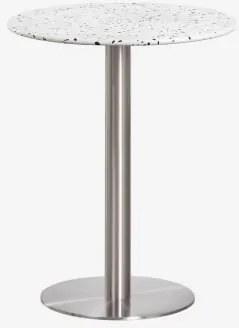 Mesa De Bar Redonda Ø60 Cm Em Terraço Xiren Terrazzo Marfim E Preto - Cinzento Escovado - Sklum