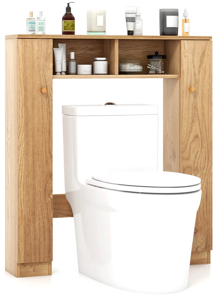 Armário de armazenamento sobre o vaso sanitário com 2 compartimentos abertos e 4 prateleiras ajustáveis ​​- branco