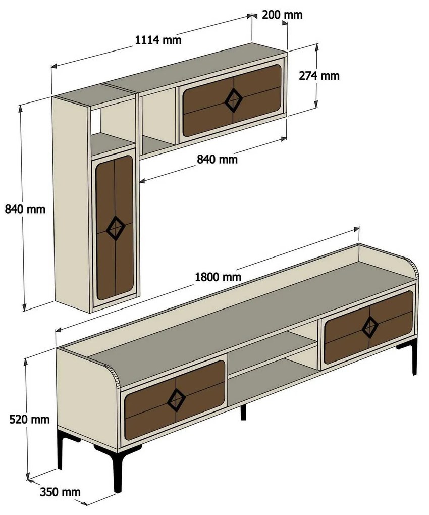 Unidade de TV Samba – Walnut Cream – 180x52x35 cm