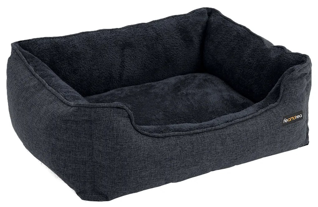 Cama para cães FEANDREA, cama para animais de estimação com aparência de linho, sofá-cama para cães com bordas elevadas, fundo antiderrapante, capa removível e lavável, tamanho XL, para cães grandes, 110 x 75 x 27 cm, cinza escuro