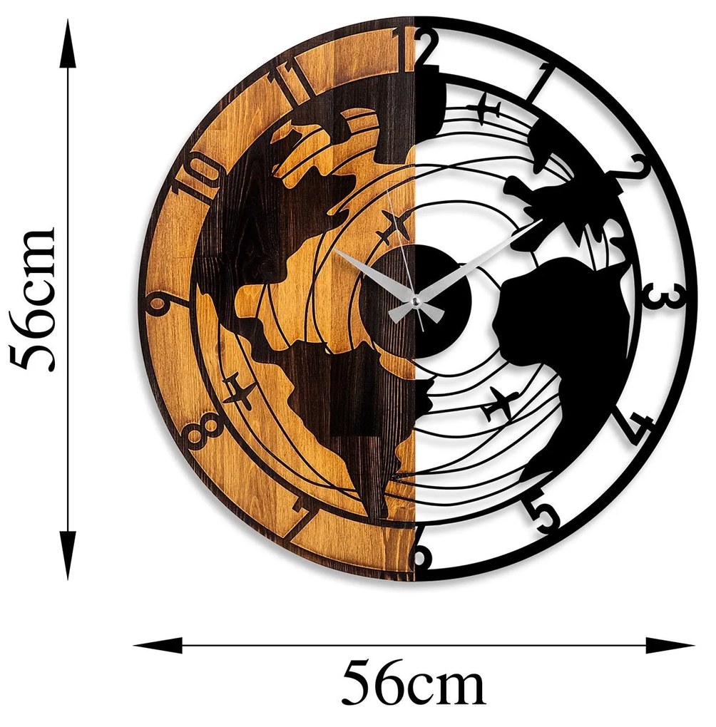 Relógio de Parede Decorativo Mas-041 – Nogueira e Preto – 56 x 3 x 56