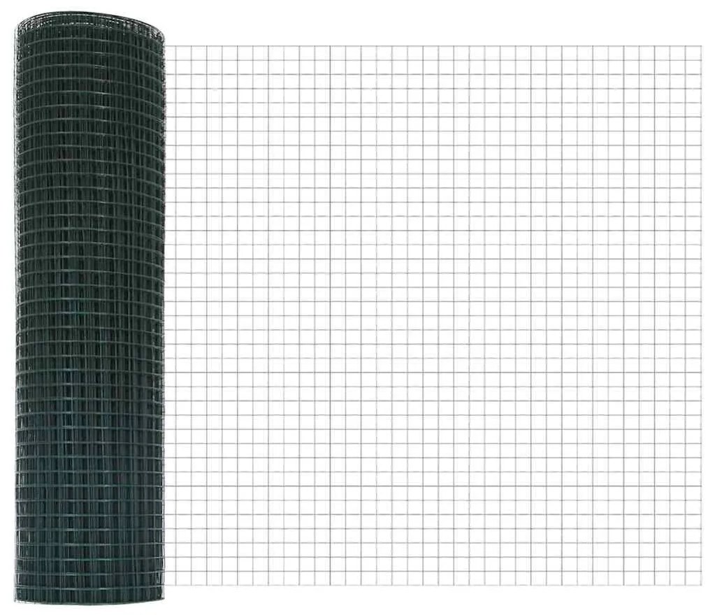 Cerca de Arame Soldado com 13 Postes com Flange Verde 0,6x25 m Aço
