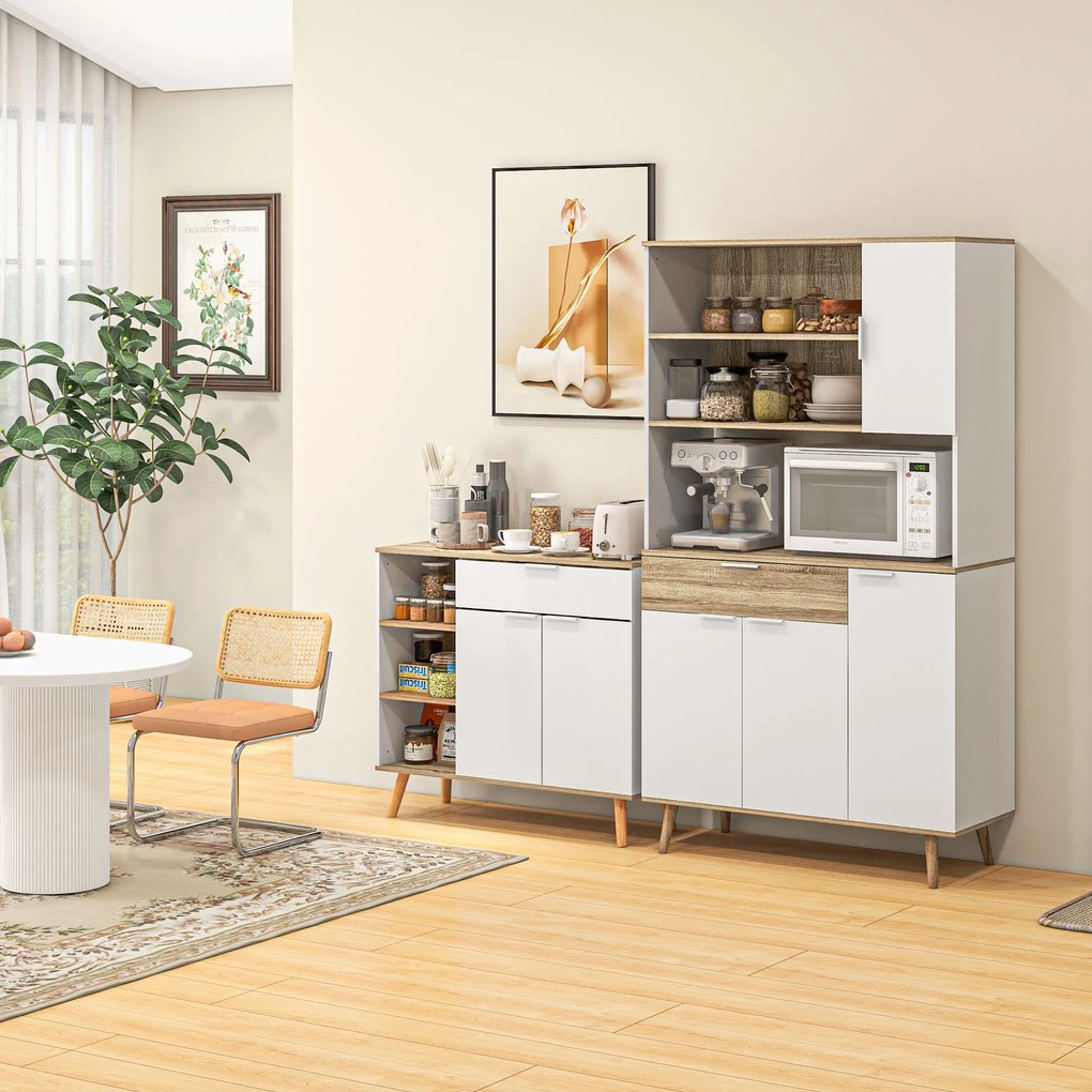 Armário de cozinha com 4 portas e 1 gaveta, estilo escandinavo, 98 x 39 x 180 cm, branco e natural 4,8