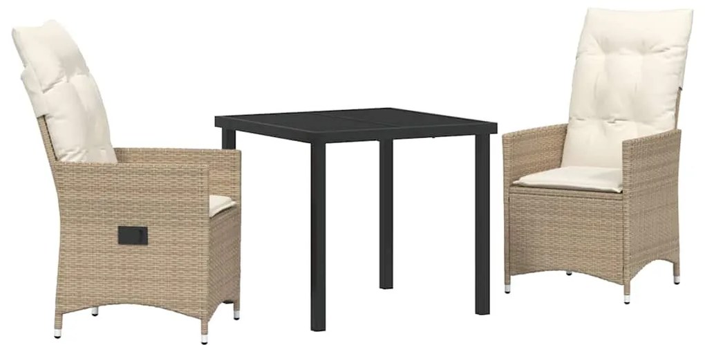 conjunto de jantar de jardim com 3 peças e almofadas em poli-rattan be