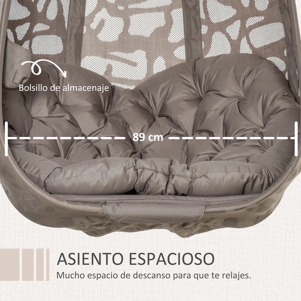 Cadeira Suspensa Jardim com Suporte de Aço Cadeira Suspensa com Cesto Dobrável e Almofadas para Interior e Exterior 126x96x172cm Preto e Castanho arei