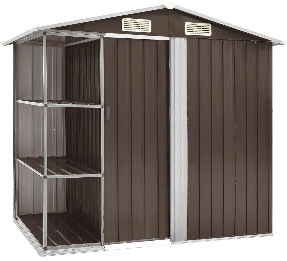 vidaXL Abrigo de jardim c/ prateleiras 205x130x183 cm ferro castanho