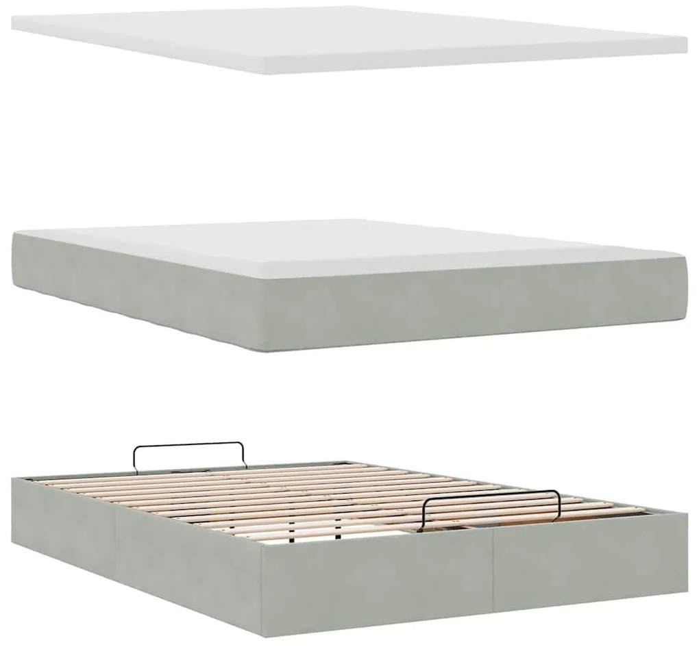 Estrutura de cama otomana com colchão 140x190 cm cinzento claro