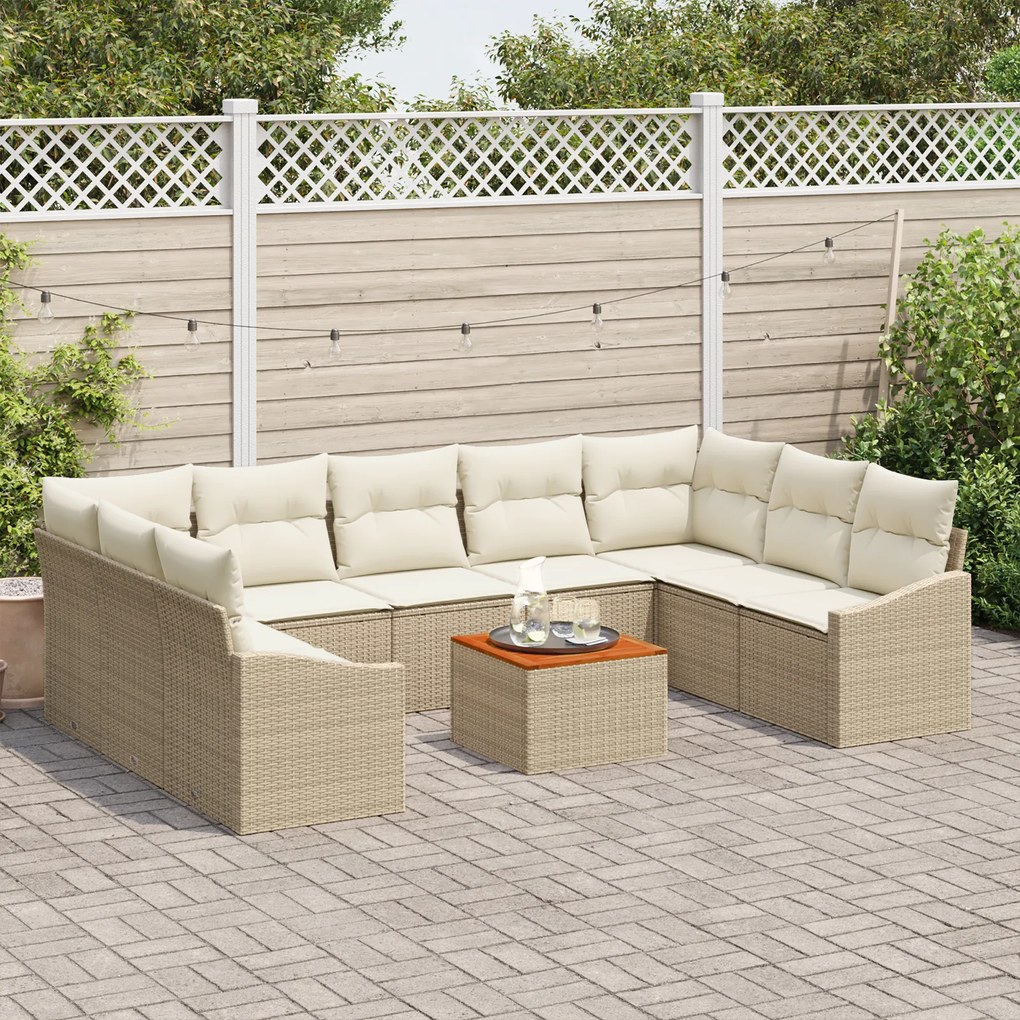 Conjunto de Sofá de 10 Peças para Jardim com Almofadas Bege Polirattan