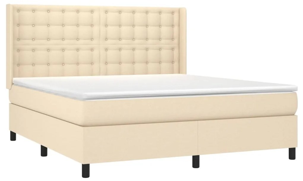 Cama box spring c/ colchão e LED 160x200 cm tecido cor creme