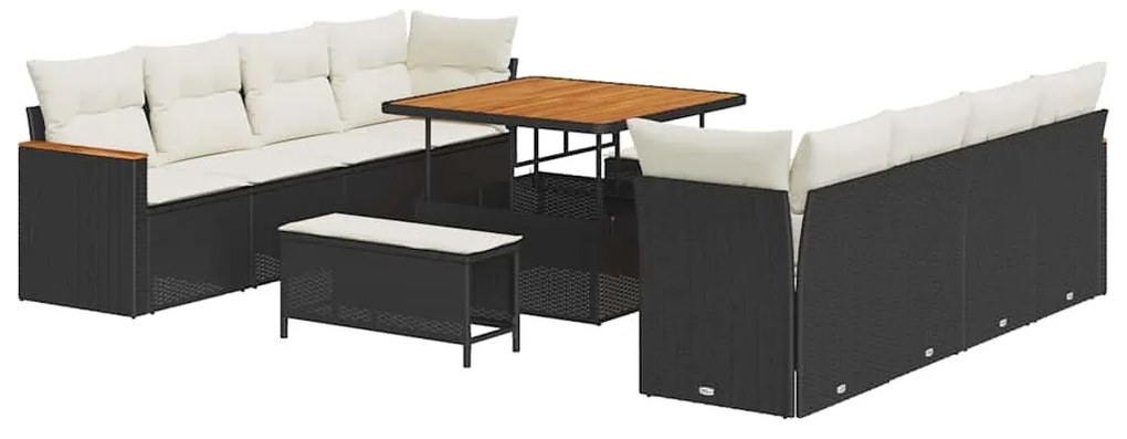 Conjunto de Sofá de Jardim vidaXL de 11 Peças com Almofadas Preto Ratt