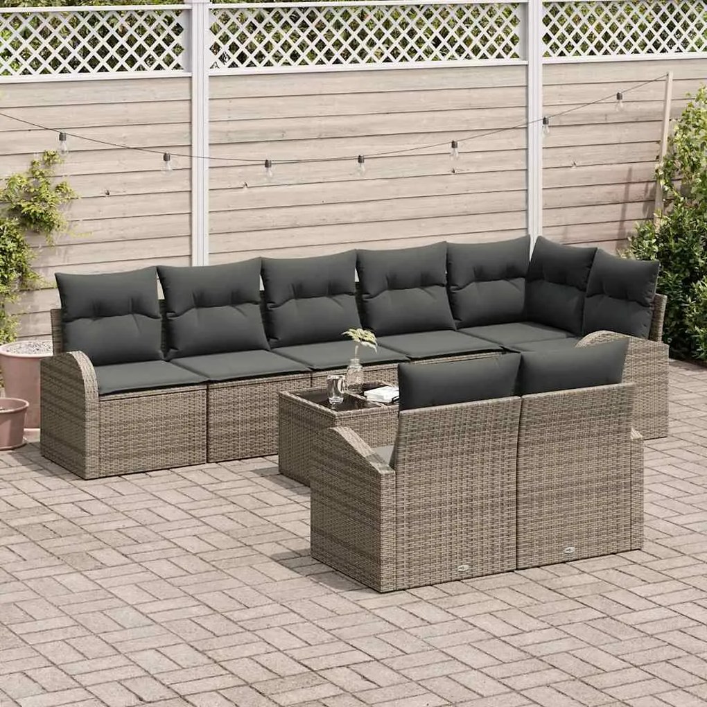 Conjunto de Sofás para Jardim com 8 Peças com Almofadas de Vime Polio