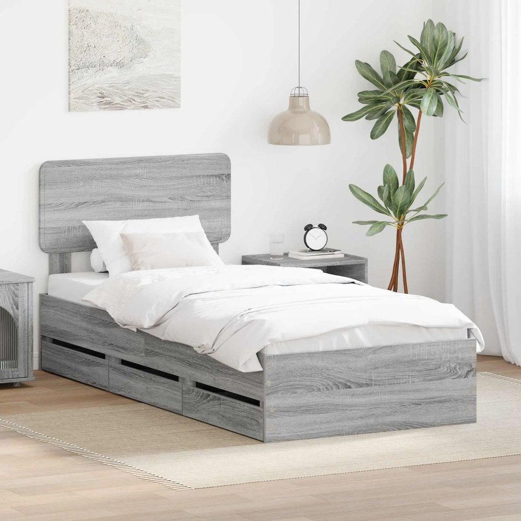 vidaXL Estrutura da Cama com gaveta Cinza Sonoma 100 x 200 cm