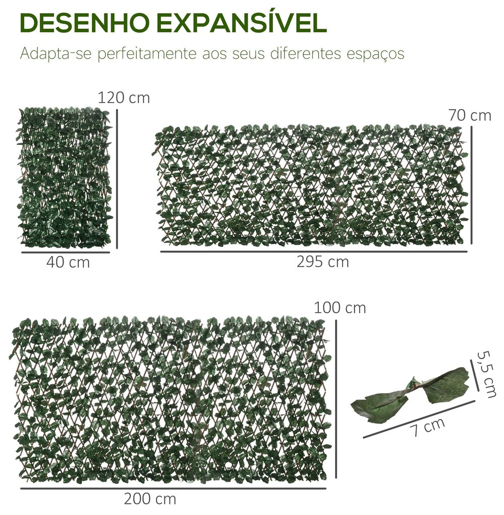 Vedação com Treliça Expansível de 2 Peças com Folhas Artificiais 295x7
