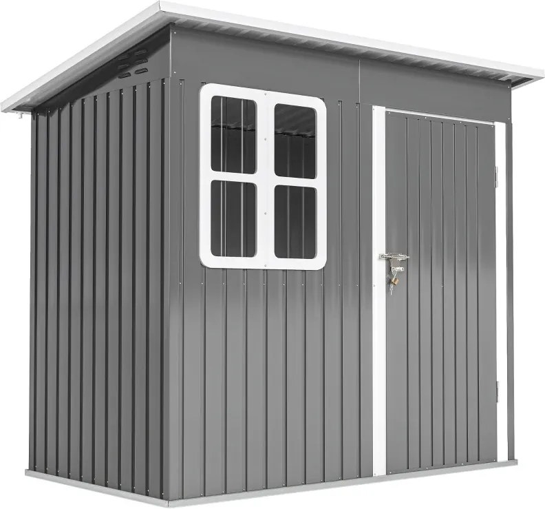 Abrigo de Jardim Exterior 2,55 m² 221x133x190 cm com Janela Porta com Fechadura e Ventilações Cinzento Escuro