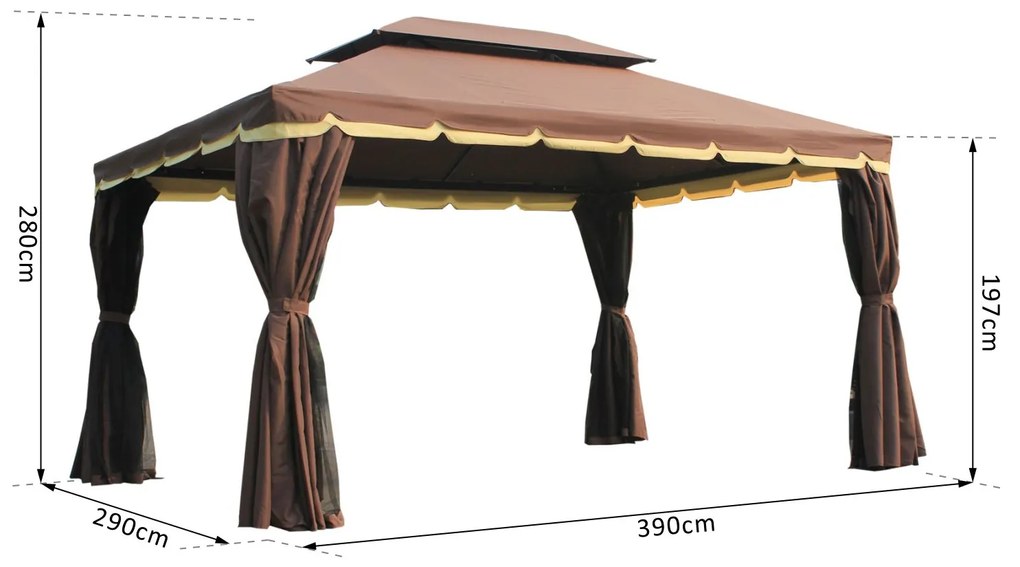 Tenda Gazebo Exterior Jardim 2.9x3.9x2.8m Tenda Impermeável de Luxo Marco de Alumínio com Parede Lateral e Mosquiteira para Festa Eventos